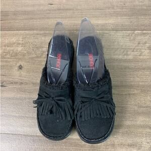Vintage Bongo Womens Shoes Fringe Black Suede Side On Mules Clogs Size 7